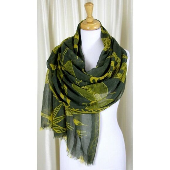 PAPILLON KHAKI GREEN MUSTARD YELLOW SAFARI SARONG COVER UP SCARF WRAP 44"x71" - Picture 1 of 7